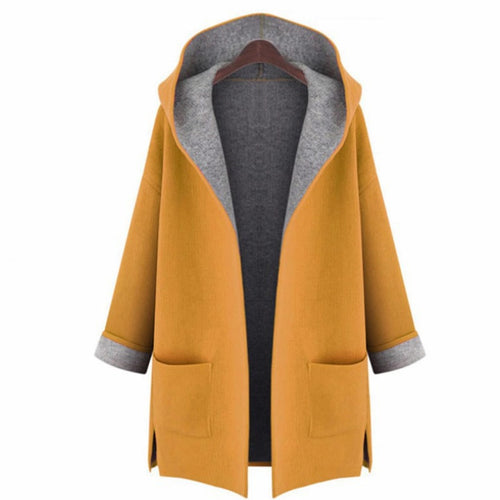 2018 Autumn New Hooded Loose Woolen Blending Cardigan Jacket Long Section Long-sleeved Woolen Blending Jacket