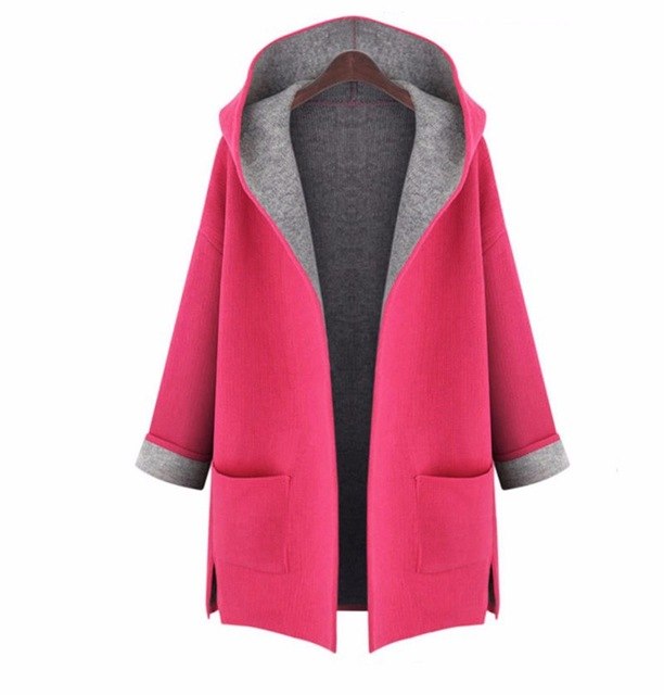 2018 Autumn New Hooded Loose Woolen Blending Cardigan Jacket Long Section Long-sleeved Woolen Blending Jacket