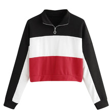 Load image into Gallery viewer, Women Stripe Zipper Long Sleeve Sweatshirt Short Pullover Tops Blouse
