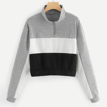 Load image into Gallery viewer, Women Stripe Zipper Long Sleeve Sweatshirt Short Pullover Tops Blouse