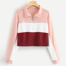 Load image into Gallery viewer, Women Stripe Zipper Long Sleeve Sweatshirt Short Pullover Tops Blouse