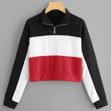 Load image into Gallery viewer, Women Stripe Zipper Long Sleeve Sweatshirt Short Pullover Tops Blouse
