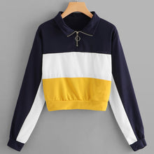 Load image into Gallery viewer, Women Stripe Zipper Long Sleeve Sweatshirt Short Pullover Tops Blouse