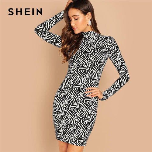 SHEIN Mock-Neck Solid Bodycon Dress