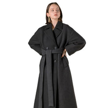 Load image into Gallery viewer, HDY haoduoyi Loose Temperament Stitching Color Lapel Double-breasted Wide Belt With Long Coat