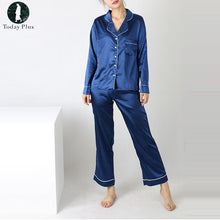 Load image into Gallery viewer, 2019 New Fashion Women Pajama Sets Spring Silk Solid Turn-Down Collar Long Sleeve  5 Colors Sleepwear Loungewear All Seasons