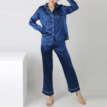Load image into Gallery viewer, 2019 New Fashion Women Pajama Sets Spring Silk Solid Turn-Down Collar Long Sleeve  5 Colors Sleepwear Loungewear All Seasons