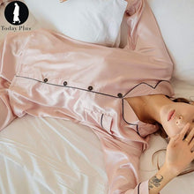 Load image into Gallery viewer, 2019 New Fashion Women Pajama Sets Spring Silk Solid Turn-Down Collar Long Sleeve  5 Colors Sleepwear Loungewear All Seasons