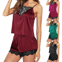 Load image into Gallery viewer, Women Sleepwear Sleeveless Strap Nightwear Lace Trim Satin Cami Top Pajama Sets