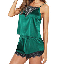 Load image into Gallery viewer, Women Sleepwear Sleeveless Strap Nightwear Lace Trim Satin Cami Top Pajama Sets
