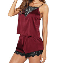 Load image into Gallery viewer, Women Sleepwear Sleeveless Strap Nightwear Lace Trim Satin Cami Top Pajama Sets