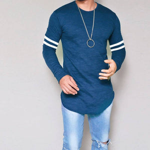 MEN LONG SLEEVE THIN TOPS ROUND NECK CASUAL T-SHIRT IRREGULAR BLOUSE SIZES S-3XL