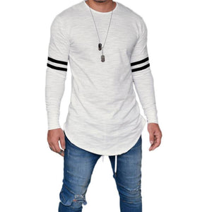 MEN LONG SLEEVE THIN TOPS ROUND NECK CASUAL T-SHIRT IRREGULAR BLOUSE SIZES S-3XL