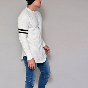 MEN LONG SLEEVE THIN TOPS ROUND NECK CASUAL T-SHIRT IRREGULAR BLOUSE SIZES S-3XL