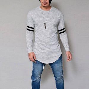 MEN LONG SLEEVE THIN TOPS ROUND NECK CASUAL T-SHIRT IRREGULAR BLOUSE SIZES S-3XL