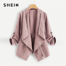 Load image into Gallery viewer, SHEIN Pink Pocket Front Drawstring Pleated Buttoned Sleeve Open Stitch Solid Trench Coat Casual Spring Women Coats Outerwear