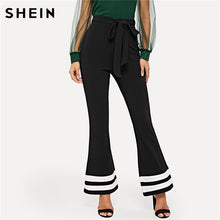 Load image into Gallery viewer, SHEIN Striped Office Lady Drawstring Waist Black Elegant Pants 2019 New Spring Women Workwear Trousers Flared Hem Pants