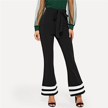 Load image into Gallery viewer, SHEIN Striped Office Lady Drawstring Waist Black Elegant Pants 2019 New Spring Women Workwear Trousers Flared Hem Pants