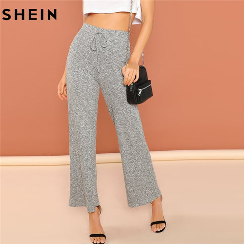 SHEIN Grey Modern Lady Elegant Minimalist Wide Leg Pants High Waist Loose Women Pants Autumn Office Lady Workwear Trousers