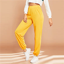 Load image into Gallery viewer, SHEIN Yellow Elastic Waist Solid Loose Tapered Carrot Pants 2019 Spring Women Modern Lady Elegant Tapered/Carrot Pants