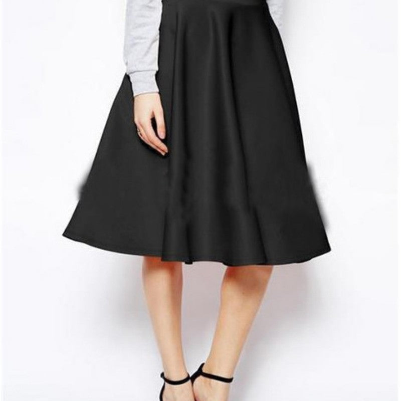 Bella Philosophy 2019 Women High Waist Solid Color Skirt Autumn Pleated Swing Knee-Length Skirts