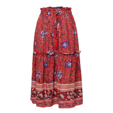 Load image into Gallery viewer, Conmoto Ruffles Tassel Floral Women Skirts High Waist Casual Midi Skirt Loose Waist Bohemian Skirts 2019