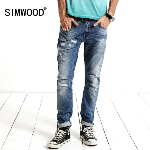 SIMWOOD 2019 New Spring  Fashion Hole Jeans Men Long Trousers skinny ripped distressed  jeans  Denim Pants Plus Size SJ6083