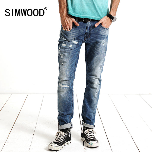 SIMWOOD 2019 New Spring  Fashion Hole Jeans Men Long Trousers skinny ripped distressed  jeans  Denim Pants Plus Size SJ6083