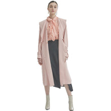 Load image into Gallery viewer, HDY haoduoyi Elegant Shawl Collar Double-breasted Belt Ladies Coat Long Solid Color Rear Slit Windbreaker