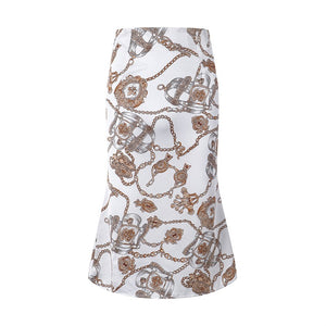 Conmoto High Waist Bodycon Women Skirts Print Bohemian Skirt Satin Feminino Summer Elegant Midi Skirt