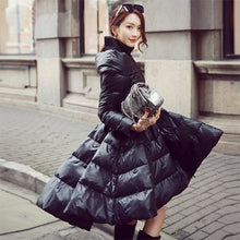 Load image into Gallery viewer, LANMREM High Quality New Fashion Contrast Color Stand Collar Skirt Hemline Winter Jacket 2018 Female&#39;s Keep Warm Jacket YE656