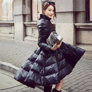 LANMREM High Quality New Fashion Contrast Color Stand Collar Skirt Hemline Winter Jacket 2018 Female's Keep Warm Jacket YE656