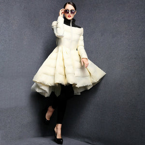 LANMREM High Quality New Fashion Contrast Color Stand Collar Skirt Hemline Winter Jacket 2018 Female's Keep Warm Jacket YE656