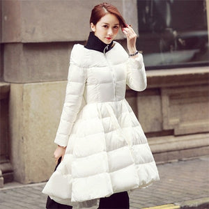 LANMREM High Quality New Fashion Contrast Color Stand Collar Skirt Hemline Winter Jacket 2018 Female's Keep Warm Jacket YE656