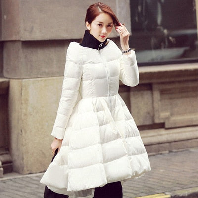LANMREM High Quality New Fashion Contrast Color Stand Collar Skirt Hemline Winter Jacket 2018 Female's Keep Warm Jacket YE656