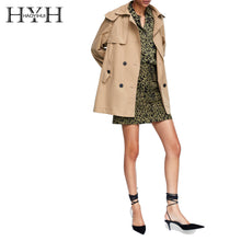 Load image into Gallery viewer, HYH HAOYIHUI Simple Lapel Coat Asymmetric Hem Side Slit Detachable Hooded Double-breasted Short Windbreake