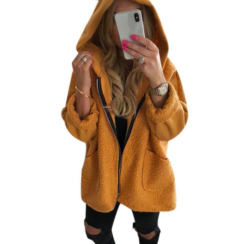 Autumn Winter Women Hoodies Sweatshirts With Hooded Fleece Zipper Pocket Coat Thick Warm Long Sleeved Casual Coat