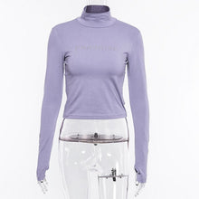 Load image into Gallery viewer, Female Sweatshirt Women Slim Shorts Crop Top Hoodie Turtleneck Autumn Winter Hot Drilling Purple Long Sleeve Pullover Streetwear