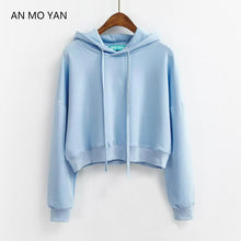 Load image into Gallery viewer, New Brand An Mo Yan Spring And Summer Women&#39;s Harajuku Hoodie Shorts Fashion Blue Pullover Sweet Style Sweatshirt Women Top