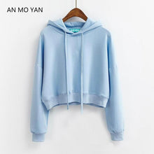 Load image into Gallery viewer, New Brand An Mo Yan Spring And Summer Women&#39;s Harajuku Hoodie Shorts Fashion Blue Pullover Sweet Style Sweatshirt Women Top