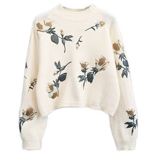 2018 autumn winter new women sweater and pullovers flower embroidery loose shorts sweaters lady female tops