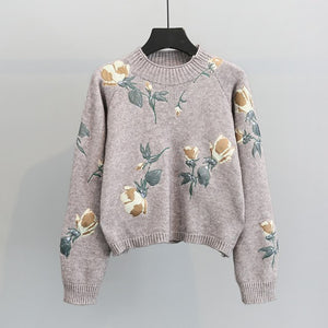 2018 autumn winter new women sweater and pullovers flower embroidery loose shorts sweaters lady female tops