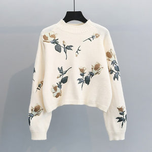 2018 autumn winter new women sweater and pullovers flower embroidery loose shorts sweaters lady female tops