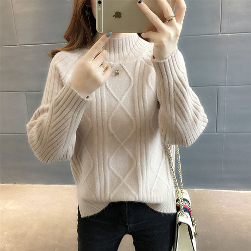 2018 half-turtleneck sweater women hedging thick loose students fall and winter sweaters women long sleeve shorts tide