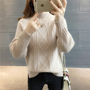2018 half-turtleneck sweater women hedging thick loose students fall and winter sweaters women long sleeve shorts tide