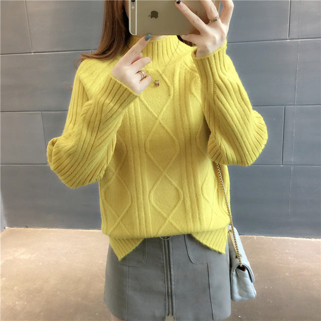 2018 half-turtleneck sweater women hedging thick loose students fall and winter sweaters women long sleeve shorts tide