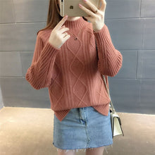 Load image into Gallery viewer, 2018 half-turtleneck sweater women hedging thick loose students fall and winter sweaters women long sleeve shorts tide