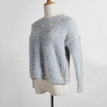 Load image into Gallery viewer, Autumn Winter New Korean Women Sweater Fashion Beaded Harajuku Clothing O-neck Long-sleeved Knit Shorts Top England Style