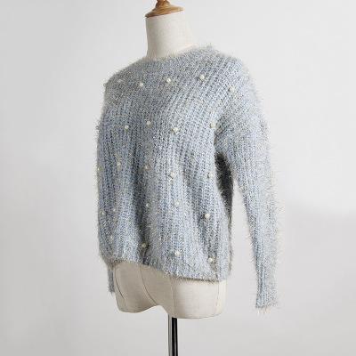Autumn Winter New Korean Women Sweater Fashion Beaded Harajuku Clothing O-neck Long-sleeved Knit Shorts Top England Style