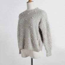 Load image into Gallery viewer, Autumn Winter New Korean Women Sweater Fashion Beaded Harajuku Clothing O-neck Long-sleeved Knit Shorts Top England Style